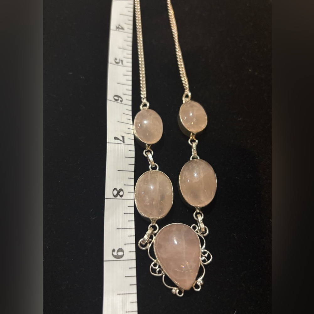 Stunning Rose Quartz Sterling Silver 925 Scroll work necklace - Picture 4 of 5